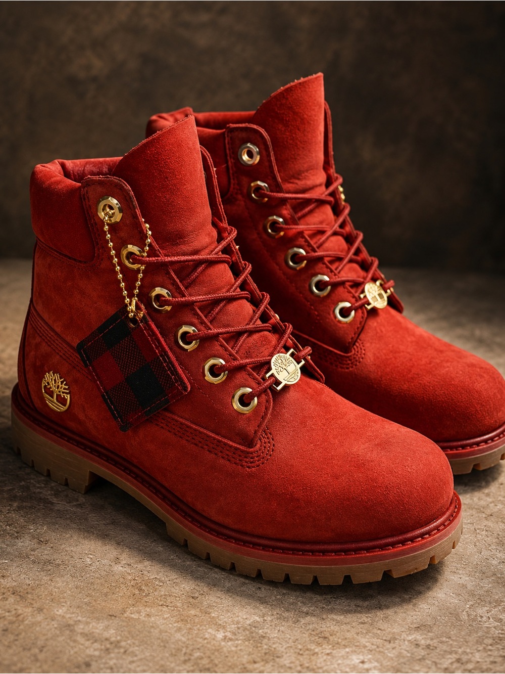 Timberland Kids Burgundy Suede Lace-Up Boots with Gold Hardware